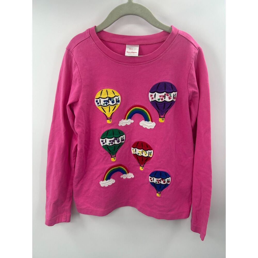 Hanna Andersson girls 130 8 Hot Air Balloon Appliqué Pink long sleeve shirt